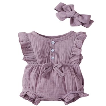 Baby Romper Hair Band Set Infant‘s Fly Ruffled Sleeve Jumpsuit