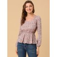thumbnail image 4 of INSPIRE CHIC Blouse à Manches Longues Florale à Encolure Carrée avec Ceinture pour Femmes, 4 of 6