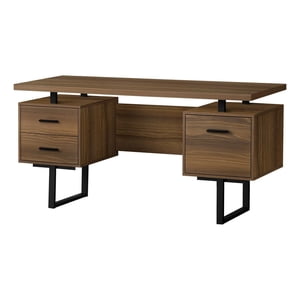 Monarch Specialties Bureau d'ordinateur, Bureau à la maison, Ordinateur portable, Gauche, Installation droite, Tiroirs de rangement, 60"l, Travail, Métal, Stratifié, Noyer, Noir, Contemporain, Moderne