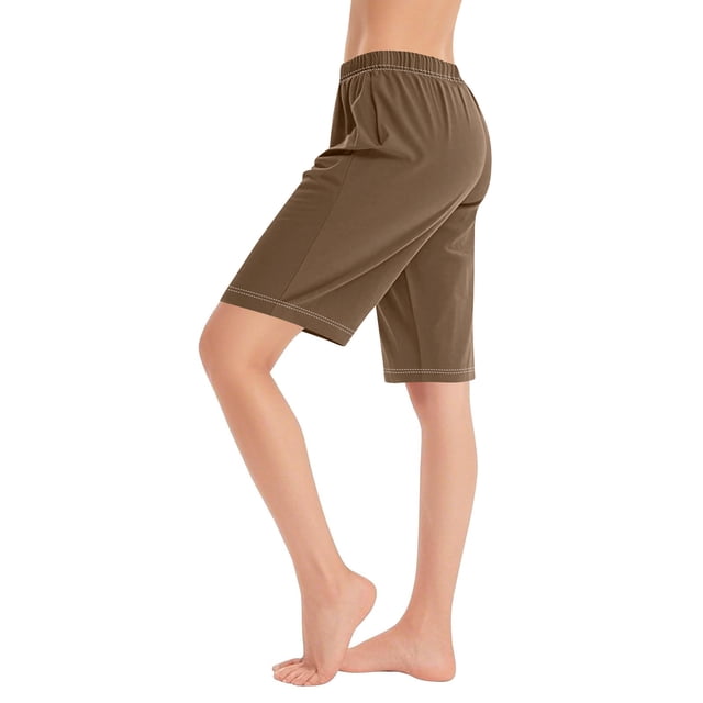 Plebaso Knee Length Shorts for Women Drawstring Lounge Long Shorts Summer Athletic Shorts with Pockets