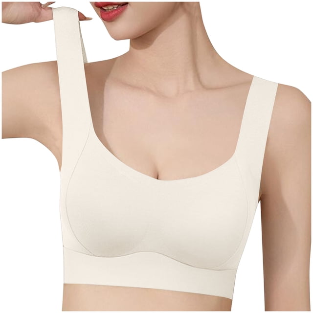 Timegard Seamless Bras for Women with Support Wirefree Full Coverage Smoothing Comfortable Everyday Bras in a neutral tone. This wireless bra features wide straps, a seamless finish, and full coverage for optimal comfort and support. Made from breathable, stretchy fabric that adapts to different breast shapes and smooths bumps on the back and sides. Ideal for pairing with t-shirts, tank tops, blazers, and other everyday outfits.