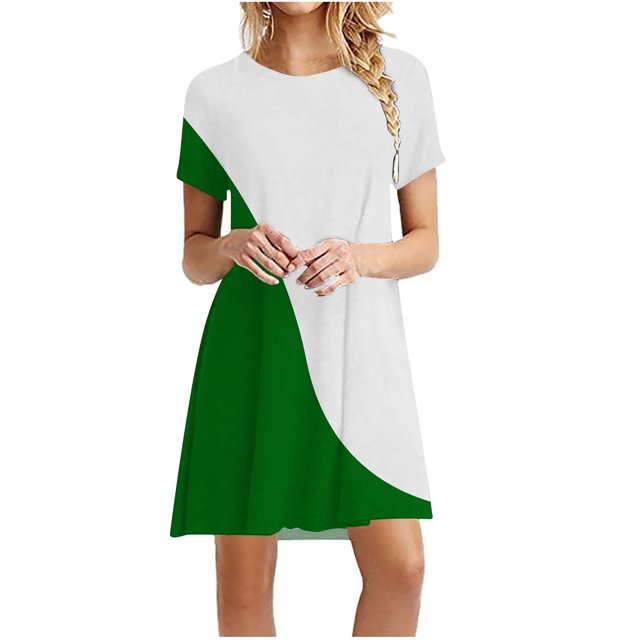 Birdeem Robe Décontractée pour Femmes à Blocs de Couleur Imprimée à Manches Courtes et à Col Rond