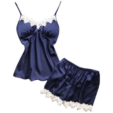 Clearance! Hontri Pajama Sets for Women 2 Piece Women's Suspenders Similar To Sexy Underwear Home Pajamas Two Lace Suspenders Home Clothes Suit Loungewear Pj Set Blue,Xl