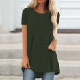 thumbnail image 2 of JIRNDf Chemises pour Femmes Hauts Mode Été Tendance Grande Taille Col Rond Manches Courtes Longues Tuniques Décontractées Blouse Vert Armée L, 2 of 9