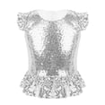 thumbnail image 3 of Oyolan Kids Girls Sequins Ruffled Top Mermaid Costume Flutter Sleeve Peplum Blouse for Carnival Performance Silver 8, 3 of 7