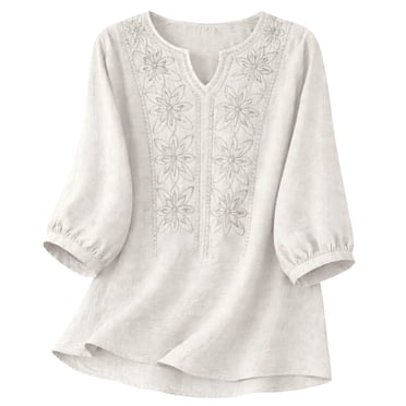 WUANDIXFA Hauts pour Femmes Chemises à Manches 3/4 pour Femmes Blouses à Col en V Habillées Décontractées Vêtements d'Été pour Femmes Tendance 2026, Blanc, 3TG