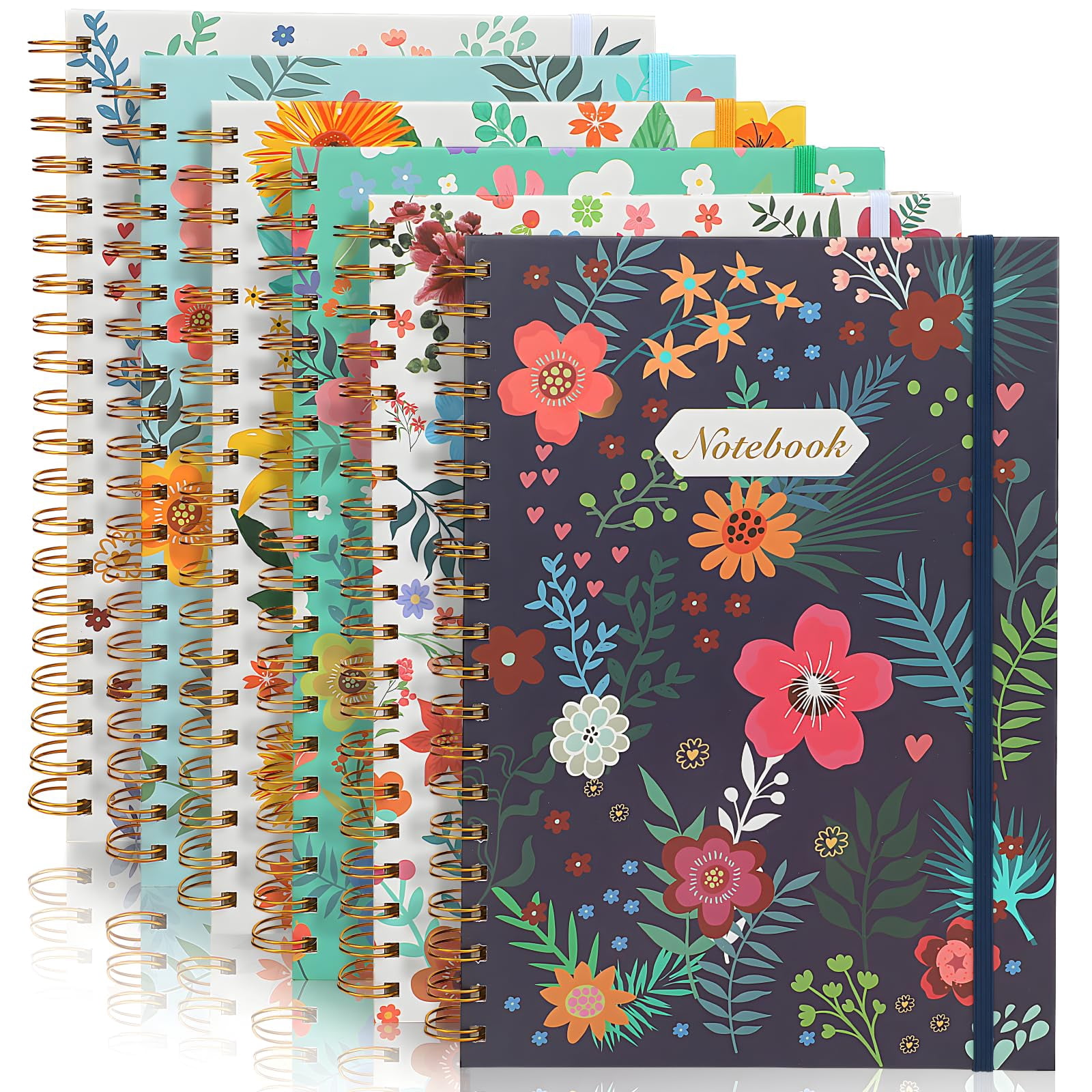 Coopay 6 Pack B5 Spiral Notebook Journal for Women, College Ruled Composition Notebooks Hardcover Spiral Journal, Cute Blooming Floral, Office School Business Supplies,