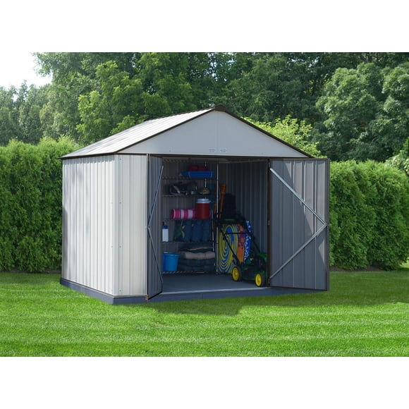EZEE Shed Steel Storage 10 x 8 ft. Galvanized Extra High Gable Cream with Charcoal Trim