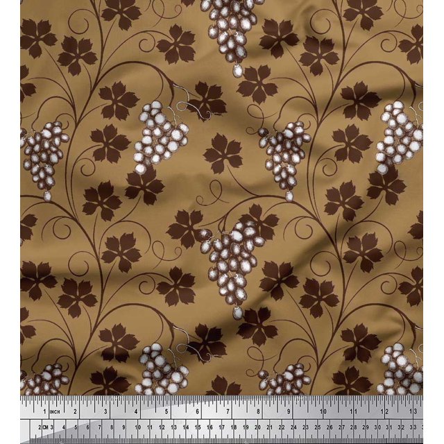 Soimoi Moss Tissu Georgette Feuilles & Raisins Imprimé Tissu de Couture Yard 42 Pouces de Large