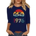 thumbnail image 3 of Uootdi Hauts pour Femmes Manches 3/4 Col Ras du Cou Imprimé Palmier Coucher de Soleil 1976 Coupe Décontractée T-Shirts Rétro Plage Vacances Cadeau, 3 of 4