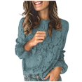 thumbnail image 1 of CEHVOM T-shirt à Manches Longues en Dentelle pour Femme, Col Rond, Couleur Unie, Coupe Ample, Décontracté, Mode, 1 of 5
