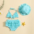 thumbnail image 2 of Gupgi 3Pcs Baby Girl Bikini Set 6 12 18 24 Months Infant Solid Color Swimsuits Halter Triangle Tops+Ruffle Bottoms+Sun Hat Bathing Suit Swimwear, 2 of 9