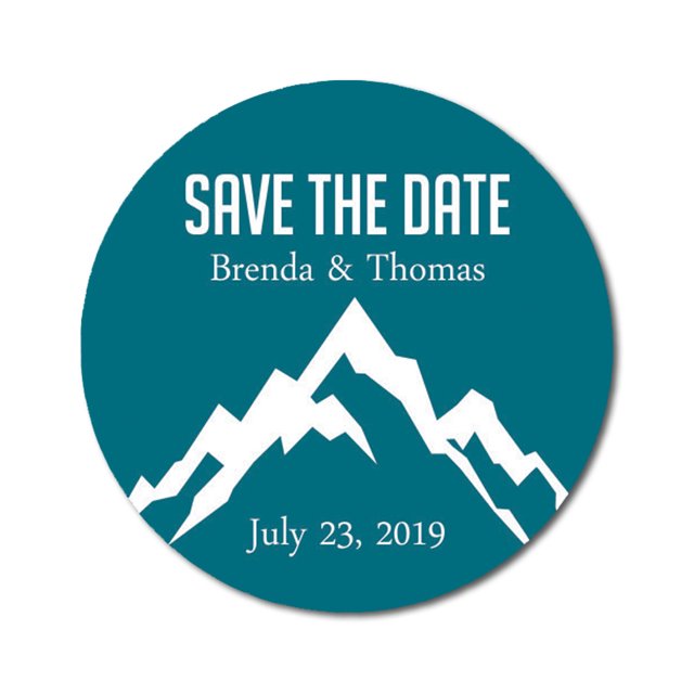 Darling Souvenir Round 45 Pcs Snowy Mountain Save The Date Stickers Personalized Bride Groom Names And Date Envelope Seals - Teal Blue