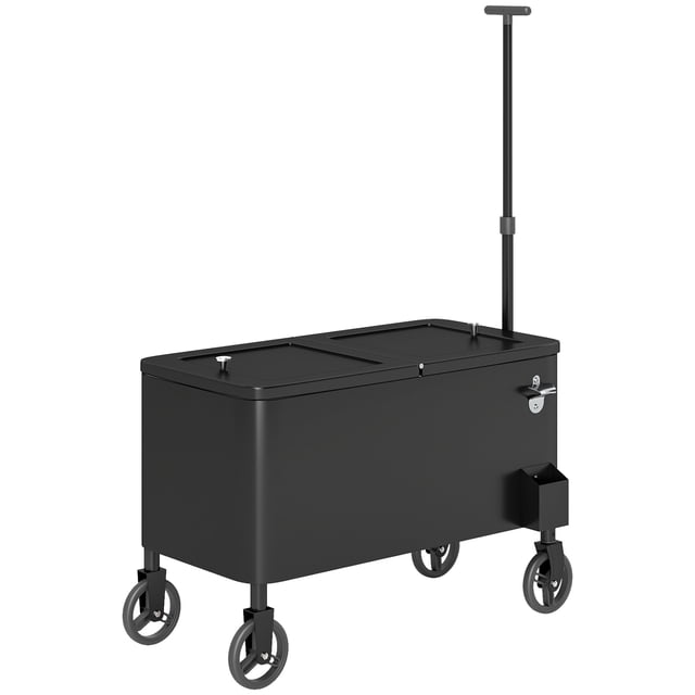 CoSoTower Chariot Glacière de Patio Extérieur de 80 Qt, Coffre à Glace Roulant avec Poignée Réglable, Roues, Ouvre-Bouteille, Drainage, Chariot de Bar Refroidisseur de Boissons Extérieur pour Fête BBQ Camping, Noir