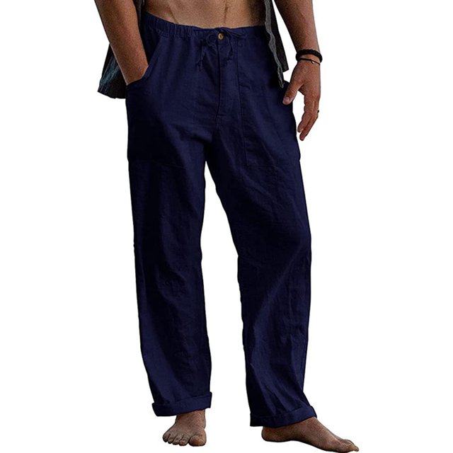 MAWCLOS Men Trousers Elastic Waist Sweatpants Drawstring Pants Baggy Party Solid Lounge Blue XL