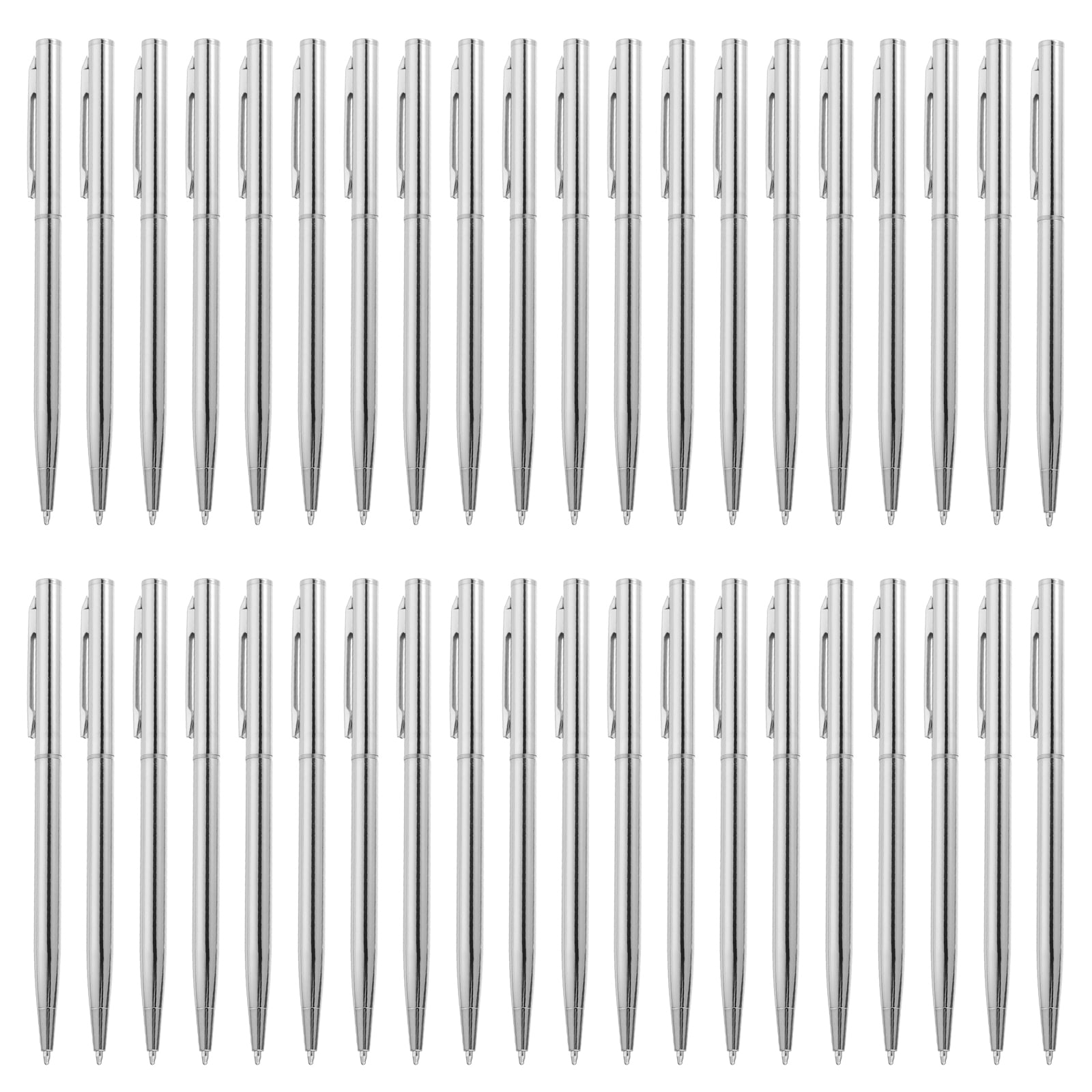 Uxcell Ballpoint Pens, 100Pcs Retractable Metal Black Ink Stamping Writing Pens for Wedding, Office, Silver Tone