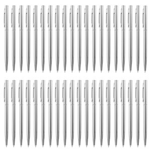 Uxcell Ballpoint Pens, 100Pcs Retractable Metal Black Ink Stamping Writing Pens for Wedding, Office, Silver Tone