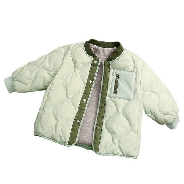 MIASHUI Kids Winter Jackets Boys Girls Solid Color Crew Neck Down Jacket Warm Tops,Green,2-3 Years