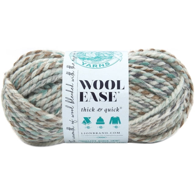 Lion Brand Laine-facile Épaisse et Rapide Fil Seaglass #6 super Volumineux Écheveau de Mélange Acrylique et Laine en Tons Vert, beige, Gris et Crème Atténués avec Étiquette Blanche, Convient aux Projets de Tricot Ou de crochet Rapides, Lavable à la machine et Séchable pour un Entretien Facile.