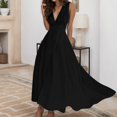 thumbnail image 2 of B91xZ Robe Maxi Sans Manches pour Femmes Robe à Encolure Carrée Sans Manches Taille Élastique à Volants Robe Trapèze Mini, Noir L, 2 of 4