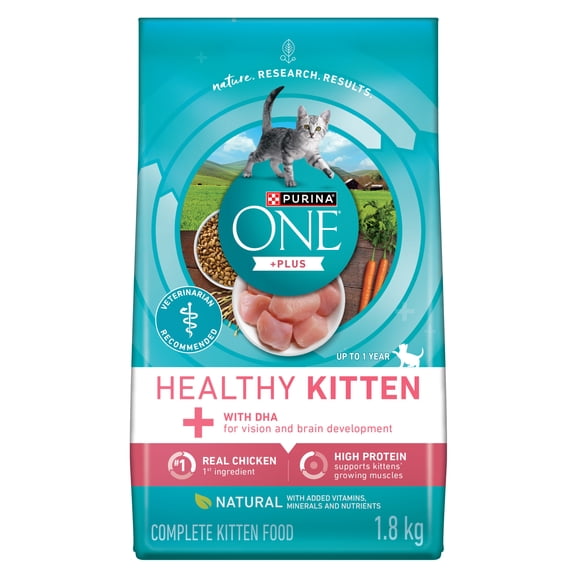 Purina ONE +Plus Chatons en Santé Au Poulet, Nourriture sèche pour chaton, 1.8kg