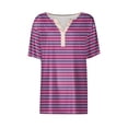 thumbnail image 5 of LOVZFMLL T-Shirts d'Été pour Femmes Mode à Rayures Imprimées Manches Courtes Blouse-Col T-Shirt Décontracté à Boutons, 5 of 5