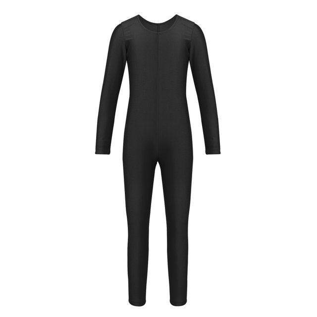 Jizyo Combinaison de Danse Ballet à Manches Longues pour Filles, Noir TG