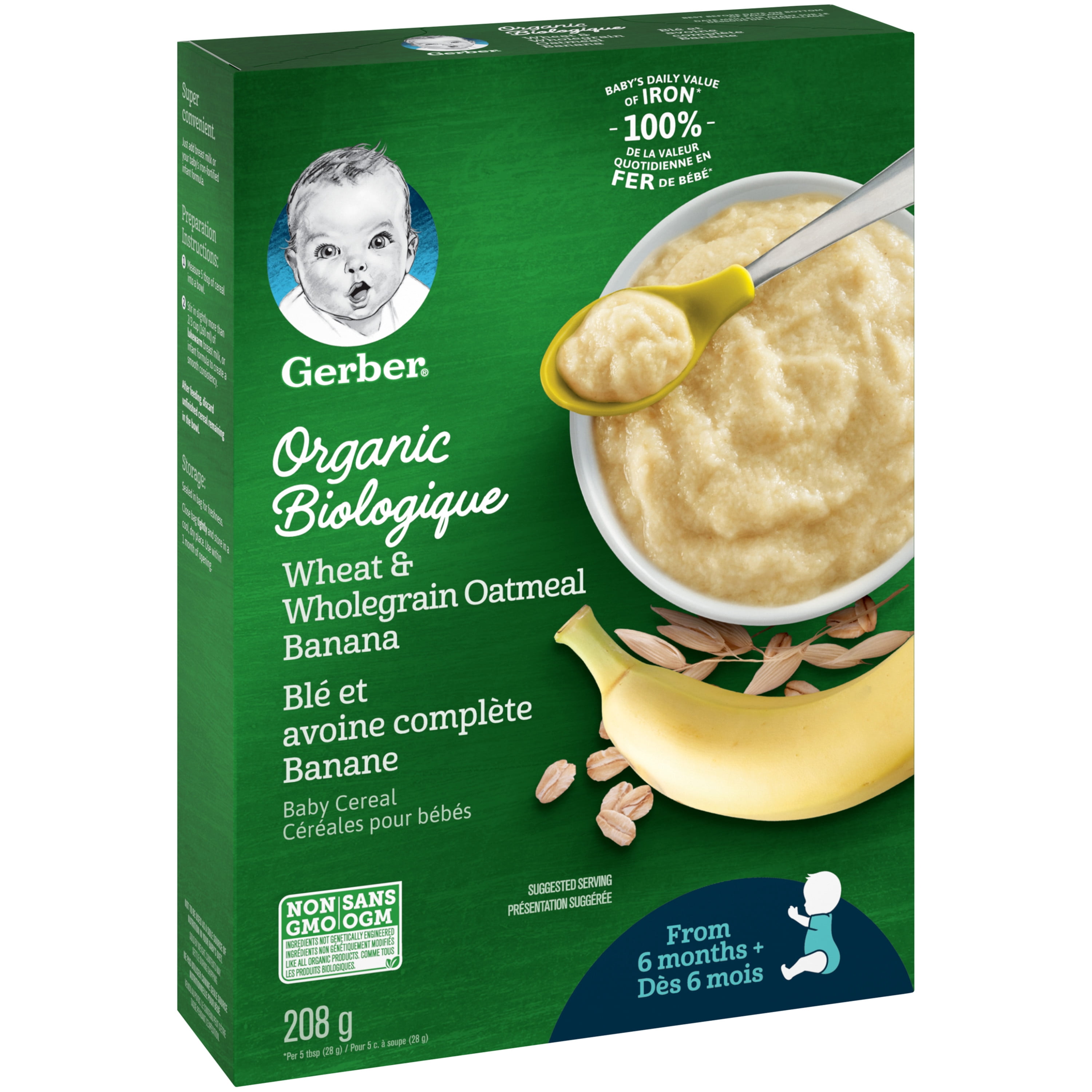 GERBER Biologique Blé Et Avoine Entière Banane Cér. Pour Bébés
