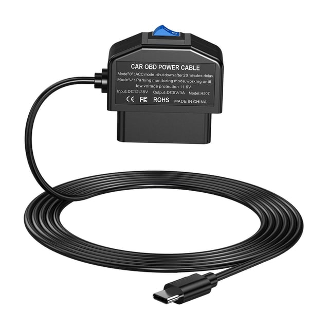 jinwen Câble d'Alimentation OBD Accessoire Protection Basse Tension Mini avec Port USB Femelle Détection de vibration