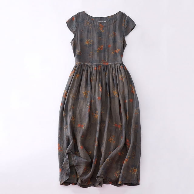 Ovzne Robes Grande Taille pour Femmes aux Formes Robe pour Femme Robe Enveloppante pour Femme à Manches Courtes Imprimée Robe Ample Jupe Mi-Longue Robe d'Été à Manches Courtes Imprimée Liquidation