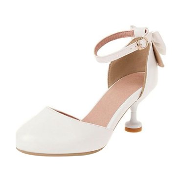 XASZHN Big Kids Girls Dress Shoes Pumps High Heels High School Prom Shoes Sandals Bownet Shoes Lightweight Walking Sandals for Boys/Girls White 5