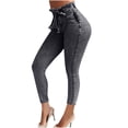 thumbnail image 1 of Pull On Skinny Jeans for Women, Stretchy Smocked Ruffle High Waisted Trendy Tummy Control Faux Demin Jegging, 1 of 4