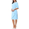 thumbnail image 4 of Allegra K Robe Froncée pour Femme à Manches Courtes, Robe de Travail de Bureau Tendance m Bleu Ciel, 4 of 5
