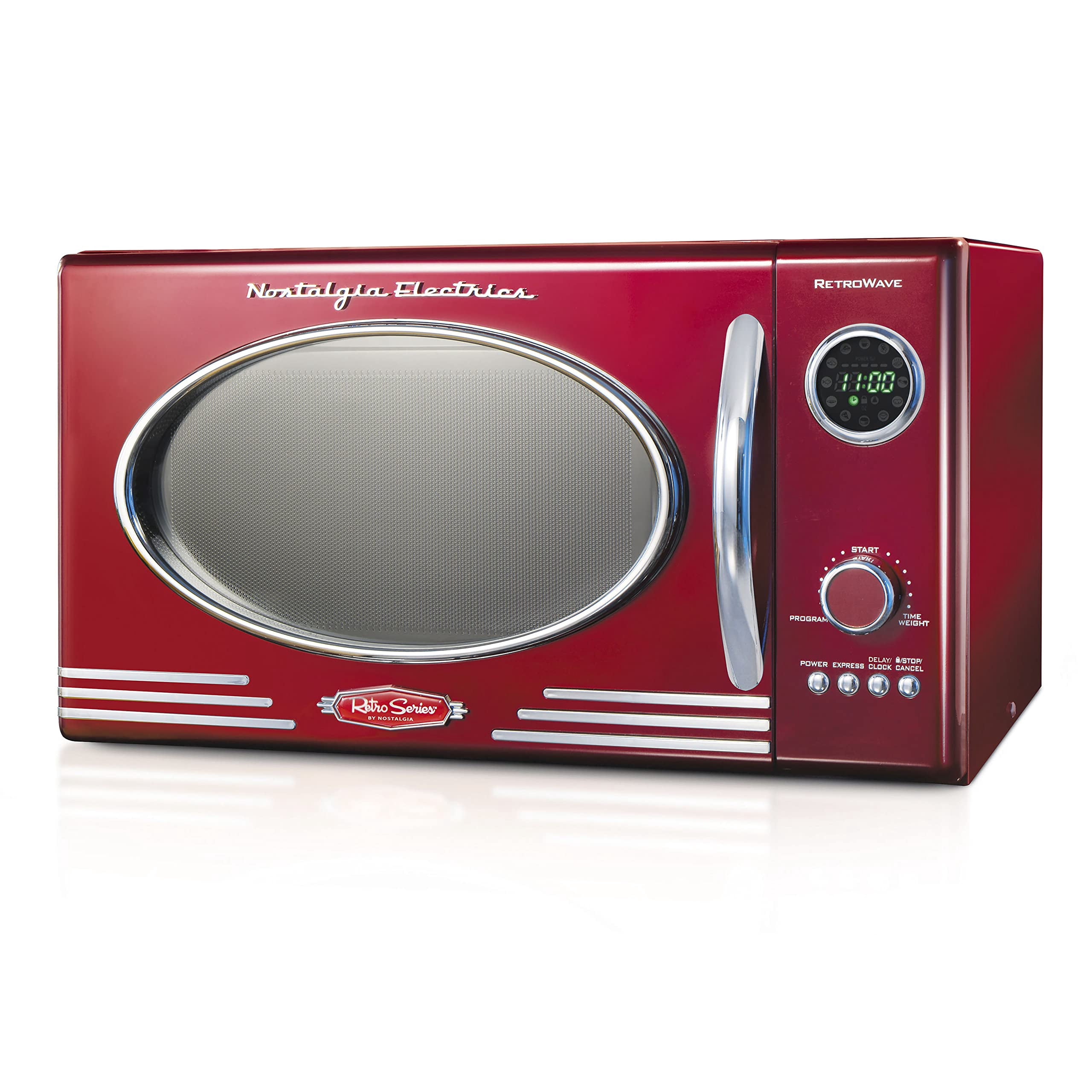 Nostalgia Retro Countertop Microwave Oven, 0.9 Cu. Ft. 800-Watts with LED Digital Display, Child Lock, Easy Clean Interior, Cu.Ft, Red