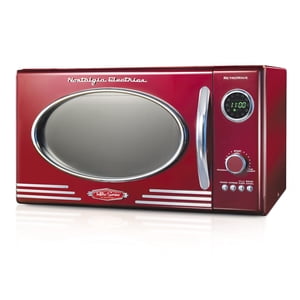 Nostalgia Retro Countertop Microwave Oven, 0.9 Cu. Ft. 800-Watts with LED Digital Display, Child Lock, Easy Clean Interior, Cu.Ft, Red