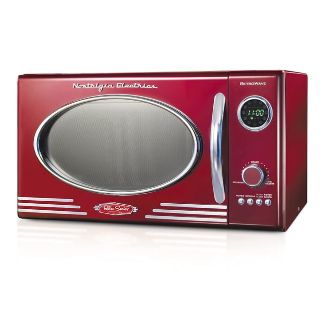 Nostalgia Retro Countertop Microwave Oven, 0.9 Cu. Ft. 800-Watts with LED Digital Display, Child Lock, Easy Clean Interior, Cu.Ft, Red