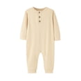 thumbnail image 2 of tarylea Newborn Baby Girls Boys Clothes Crew Neck Button Rompers Long Sleeve Solid Color Jumpsuits Casual Fall Comfy Outfits, 2 of 5