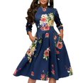 thumbnail image 1 of Robe d'Été Vintage pour Femme, Ligne A, Élégante, Imprimé Floral, Taille Haute, Manches Longues, Robe Soleil, Col Rond, Soirée, Grande Taille, 1 of 2