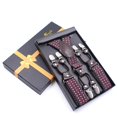 thumbnail image 1 of Burgundy Check Dual Clip On Elastic suspenders for Men - Adjustable Y Straps For Work Pants, 1 of 1