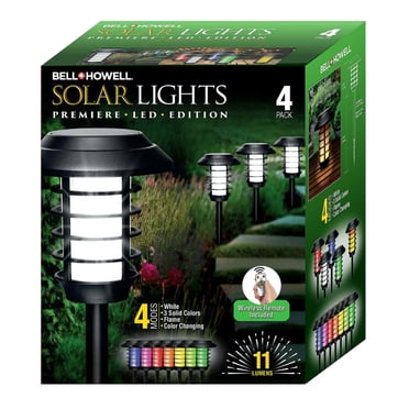 Solar Powered Pathway Lights Black LED Path Light 11 Lumens Color Changing Landscape with Remote (4-Pack)