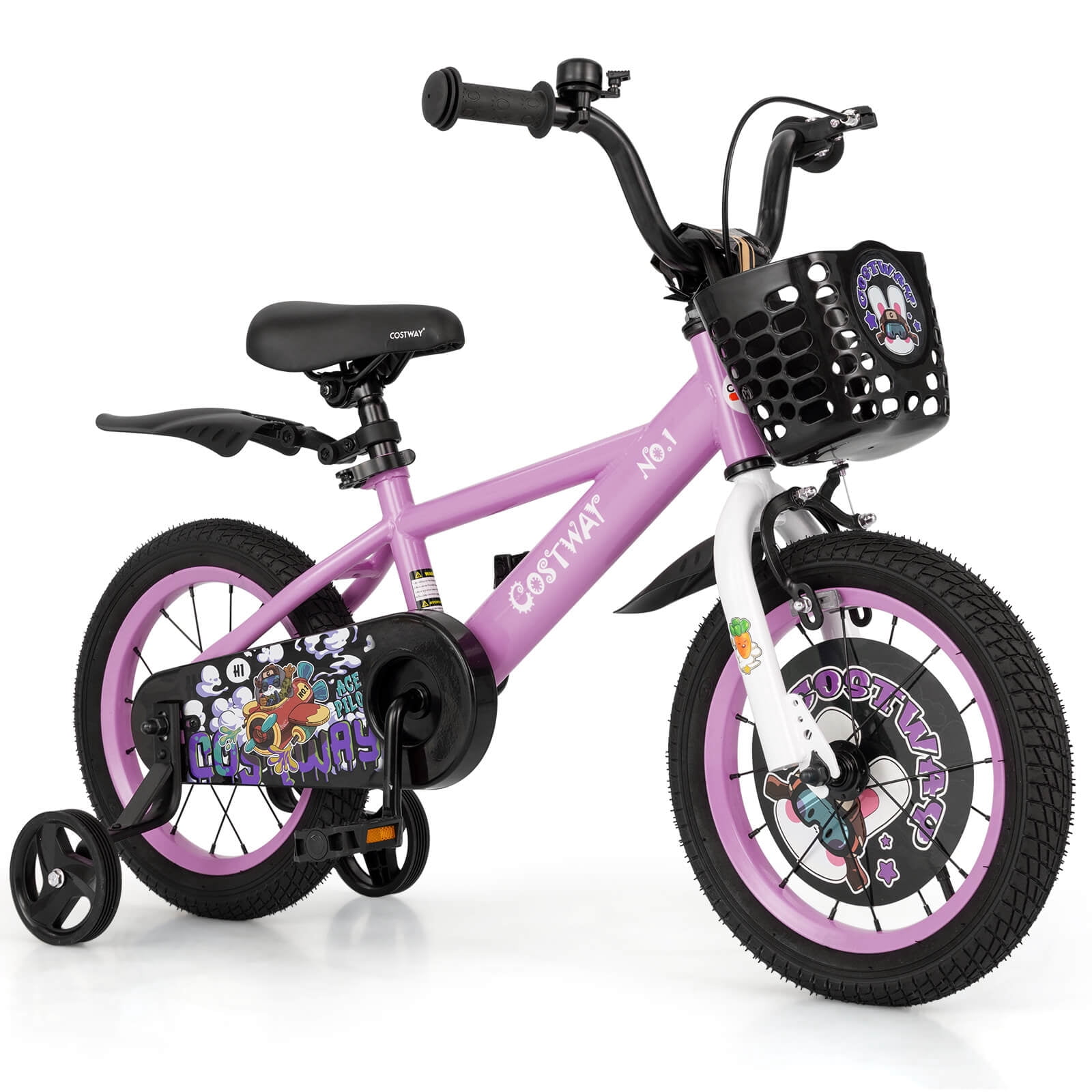 Costway 14" Kid's Bike for 3-5 with Height-Adjustable Handlebar & Saddle Handbrake Purple