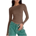 thumbnail image 2 of Blouses pour Femmes, Mode Féminine Décontractée Col Rond Couleur Unie T-Shirt à Manches Longues Chandail Hauts, 2 of 5
