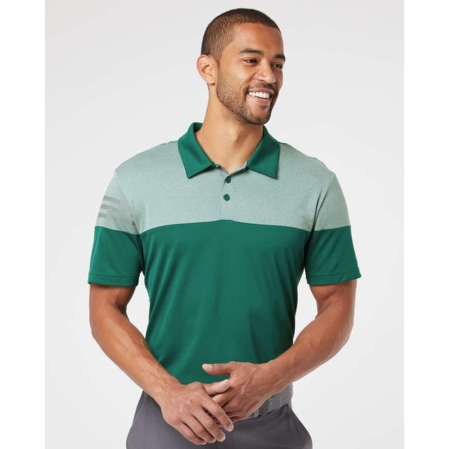 Adidas Polo à Blocs de Couleur Chiné 3 Bandes pour Hommes, 4TG, Vert Collégial
