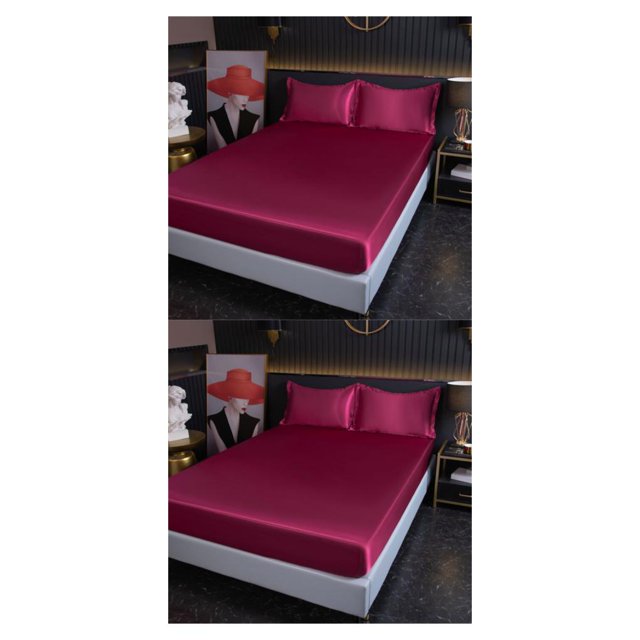 VONKY Easy To Install Plain Fitted Sheet For High Mattress plifies Bed-Making Winered 2Set