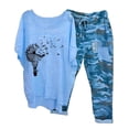 thumbnail image 1 of Mikilon Vêtements de Détente Confortables pour Femmes Ensemble 2 Pcs Imprimé Décontracté Manches Moyennes Col Rond Haut + Pantalon Bleu-C S, 1 of 6