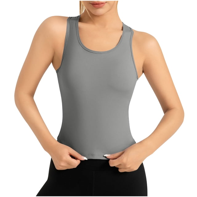 Plebaso Womens Short Sleeve Workout Yoga Tank Tops Racerback Sleeveless Stretch Shirts Activewear for Women