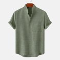 thumbnail image 1 of Babysbule Chemises pour Hommes Liquidation T-Shirt pour Homme Col Rond Poche Bouton Uni Coton Lin Manches Courtes, 1 of 7