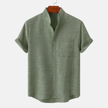 TIHLMK T-Shirts pour Hommes T-Shirt pour Homme Col Rond Poche Bouton Uni Coton Lin Manches Courtes