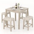 thumbnail image 1 of Gymax 5 PCS Square Bar Table Set for 4 w/ Padded Stools Rubber Wood Legs for Kitchen, 1 of 10
