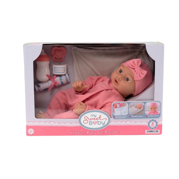 My Sweet Baby Newborn Baby Doll Play Set, Rose Pink Outfit, 14-inch Doll, 8 Pieces Included